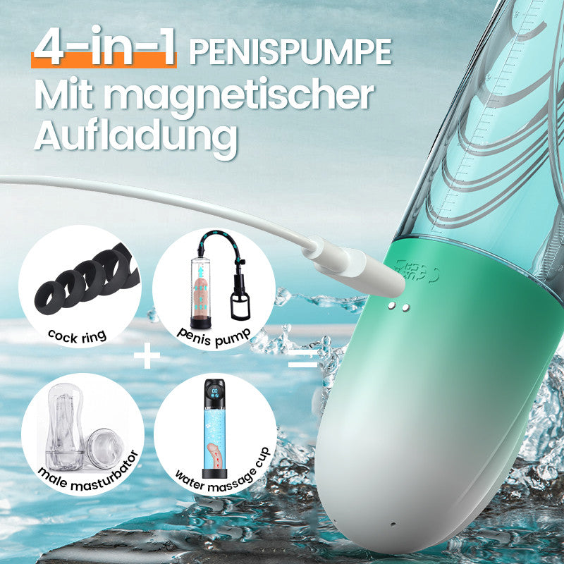Green Pioneer – 4 Druckstufen und 9 Saugmodi – Wasser-Penispumpe mit LCD-Display
