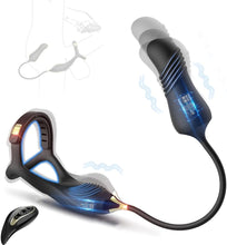 Laden Sie das Bild in den Galerie-Viewer, Männlicher Prostata Stimulator Massagegeräte mit Penisring Fernbedienung Teleskop Vibrator SM Analvibratoren Butt Plug mit 10 Vibrationsmodi+Schubmodi Analplug Dildo Sex Spielzeug für Männer