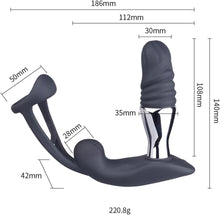Laden Sie das Bild in den Galerie-Viewer, 3in1 Elektro Shock Anal Vibrator Penisringe Prostata Stimulator Set mit 10 Teleskop Vibrationsfunktion &amp; 3 Elektrostimulation Modi, Anal Massagegerät SM Extrem Sexspielzeug für Männer Solo