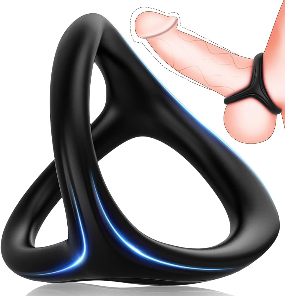 Mecofy Dreieckiger Penisringe, Premium Dehnbarer Silikon Penisring für Sex Männer, Pleasure Ring mit Hodensack-Ring Gürtel, Erotik Sexspielzeuge für Männer Paare, Schwarz
