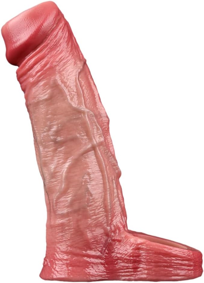 Flüssigsilikon Realistische Penishülle mit Hodenring und Venenstruktur Penismanschetten Cock Sleeve für Penisvergrößerung und Zeit Verlängern Penis Sleeve Extrem Sexspielzeug für Männer