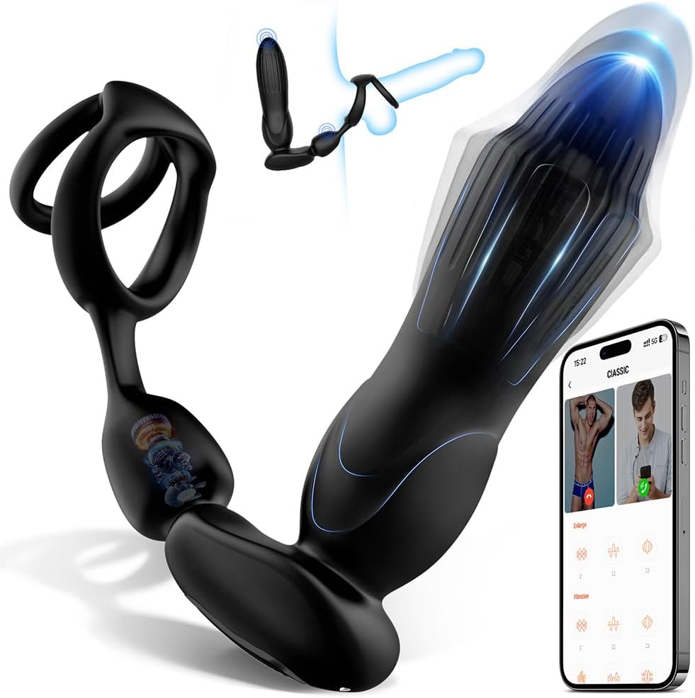 10 Modes Vibrators for Men - 4-in-1 Prostate Stimulation with Ring, Butt Plug and Dildo Vibrator - IPX6 Waterproof Sex Toy for Men with Shock Function