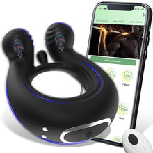 Laden Sie das Bild in den Galerie-Viewer, Vibrator mit APP-Steuerung Silikon Cockring für Penis/Hoden Stimulation, 3 IN 1 MULTIFUNKTIONALES DESIGN, 9 Vibrationsmodi, Wasserdichter Hodenringe Paarvibrator Sexspielzeug für Männer