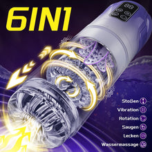 Laden Sie das Bild in den Galerie-Viewer, Elektrischer Masturbator Masturbieren für Männer 7 Teleskop &amp; Rotation &amp; Vibration &amp; Saugen Sexspielzeug für die Männer Zungenlecken Blowjob Taschenmuschi Masturbatoren Penis Massage