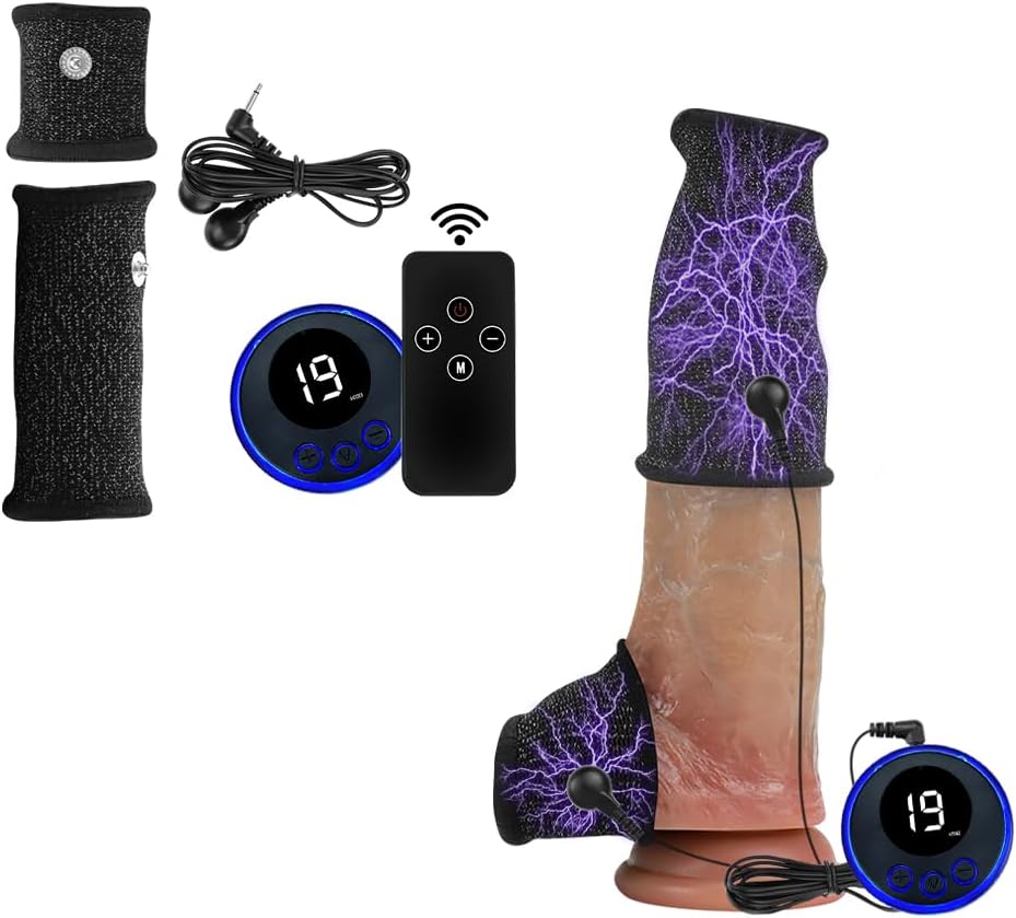 BDSM Elektro Shock Dual Penisring Hodenring Set,Elektrische Stimulation Massager Penis Erektion Enhancer SM Verzögerung Ring Sex Spielzeug für Männ