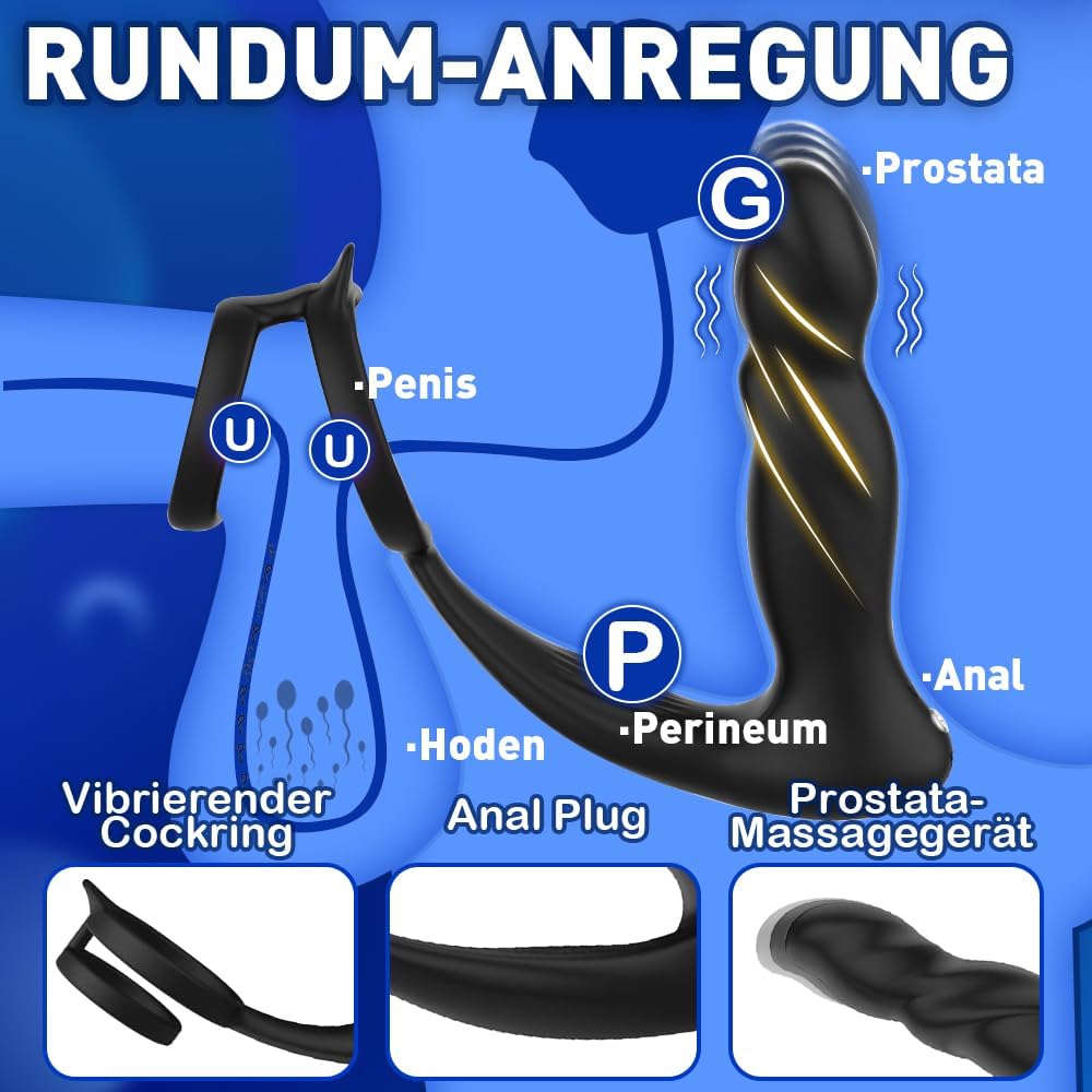 Analvibratoren Prostata Stimulation Männer 10 StoBfunktionmodi Analspielzeuge für Vaginaler Anal,APP Fernbedienung Penisring Schub Dildo Buttplug Sex Spielzeug für Männer Paare