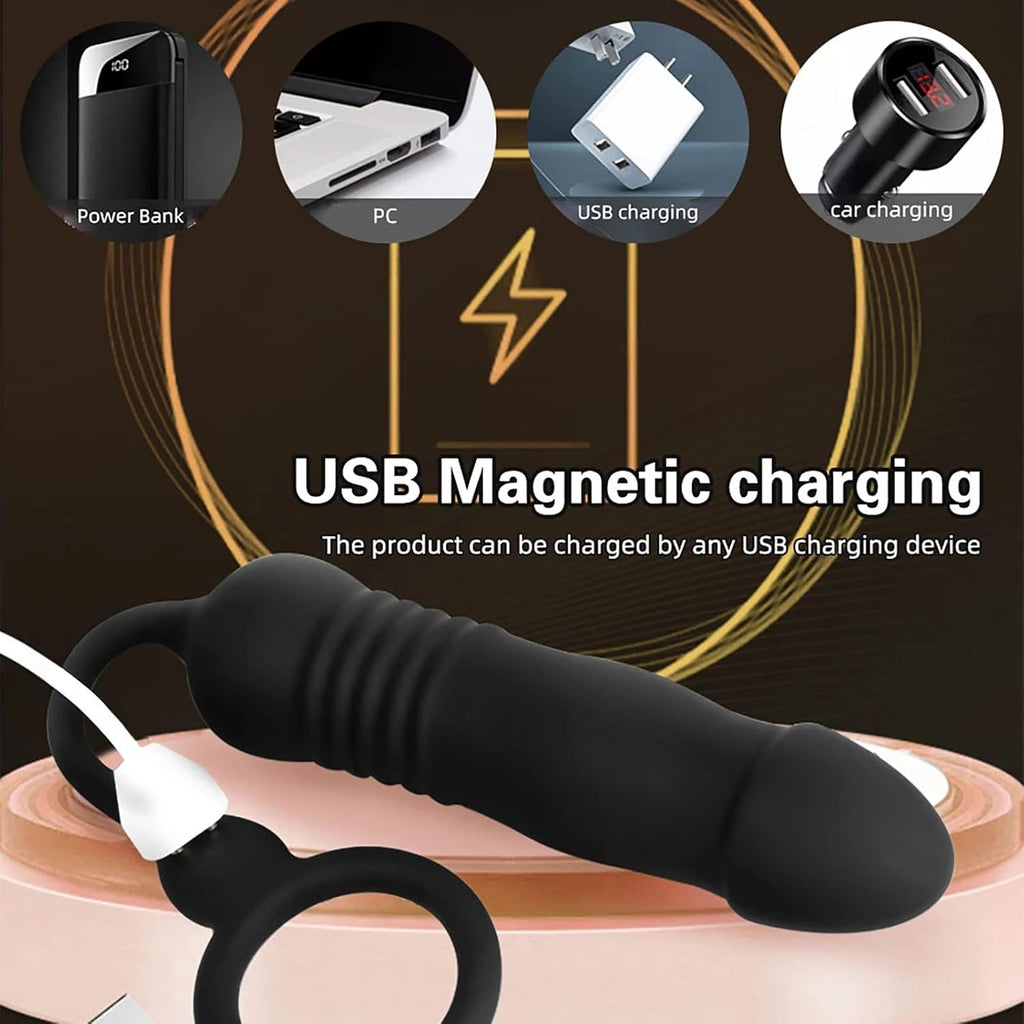 Männlicher Prostata Stimulator Massagegeräte Analvibratoren mit Penisring Fernbedienung Teleskop Vibrator mit 3 Vibrationsmodi+3 Schubmodi Analplug Dildo Sexspielzeug für Männer