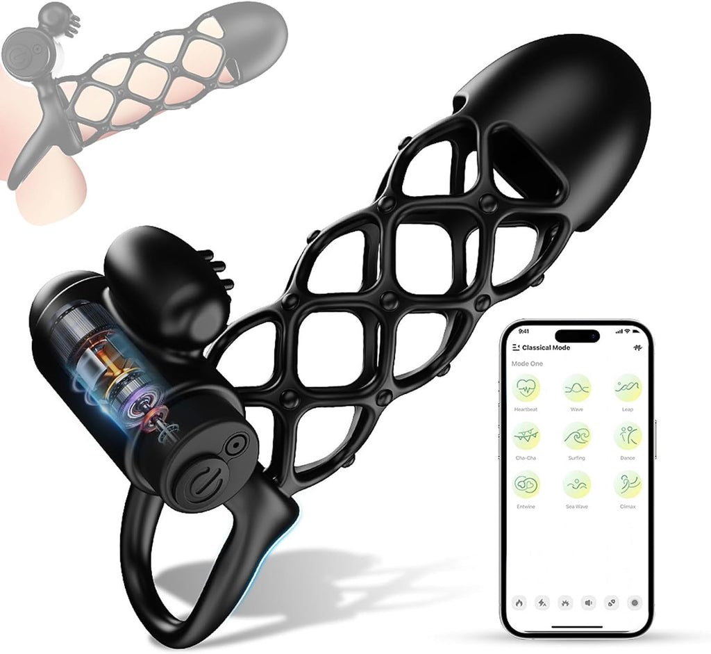 Penishülle Penisring Vibrator mit 10 Vibrationsmodi für Penis Klitoris G-Punkt, Silikon Penis Sleeve Cockring, Penismanschetten für Penisverlängerung Sex Spielzeug für die Männer Paare