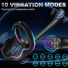 Laden Sie das Bild in den Galerie-Viewer, Elektrisch Penisring für die Männer Doppelmotor Hoden Analvibratoren 10 Vibrationsmodi Cockring Analplug Vibrator Erotik Massagegerät Paare Fernbedienung Sex Spielzeug