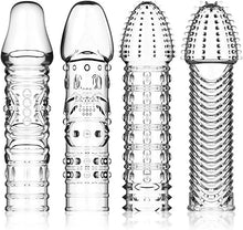 Laden Sie das Bild in den Galerie-Viewer, 4er Pack Dick Sleeve - Silikon Transparente Wiederverwendbare Peniskondome für Intensive Stimulation Penishülle für Penisverlängerung und Erektionsverbesserung