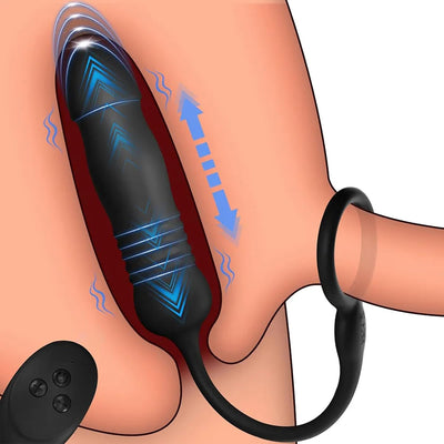 Männlicher Prostata Stimulator Massagegeräte Analvibratoren mit Penisring Fernbedienung Teleskop Vibrator mit 3 Vibrationsmodi+3 Schubmodi Analplug Dildo Sexspielzeug für Männer