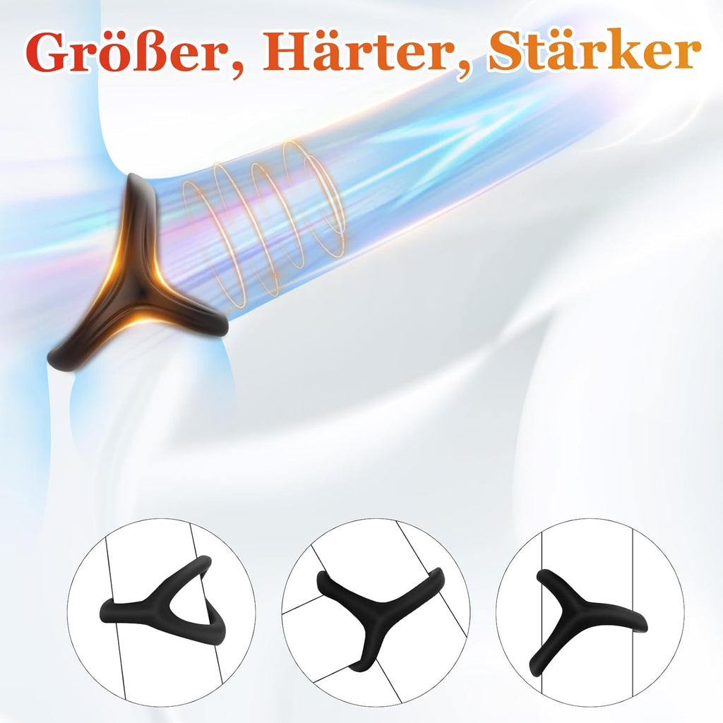 Mecofy Dreieckiger Penisringe, Premium Dehnbarer Silikon Penisring für Sex Männer, Pleasure Ring mit Hodensack-Ring Gürtel, Erotik Sexspielzeuge für Männer Paare, Schwarz