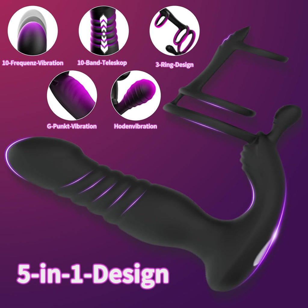 3 IN 1 Analplug Prostate Stimulation Massager Verfügt über 10 Vibrationsschockmodi Sex Spielzeug für die Männer Dualer Penisring mit Fernbedienung Analstimulation