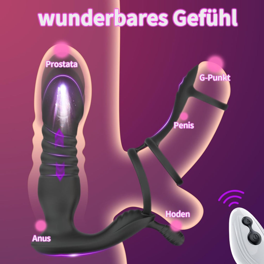 3 IN 1 Analplug Prostate Stimulation Massager Verfügt über 10 Vibrationsschockmodi Sex Spielzeug für die Männer Dualer Penisring mit Fernbedienung Analstimulation