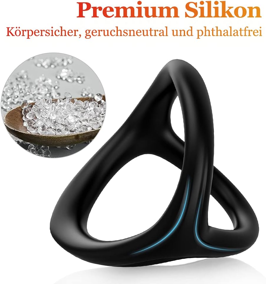 Mecofy Dreieckiger Penisringe, Premium Dehnbarer Silikon Penisring für Sex Männer, Pleasure Ring mit Hodensack-Ring Gürtel, Erotik Sexspielzeuge für Männer Paare, Schwarz