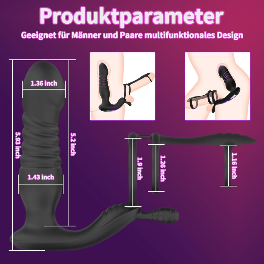 3 IN 1 Analplug Prostate Stimulation Massager Verfügt über 10 Vibrationsschockmodi Sex Spielzeug für die Männer Dualer Penisring mit Fernbedienung Analstimulation