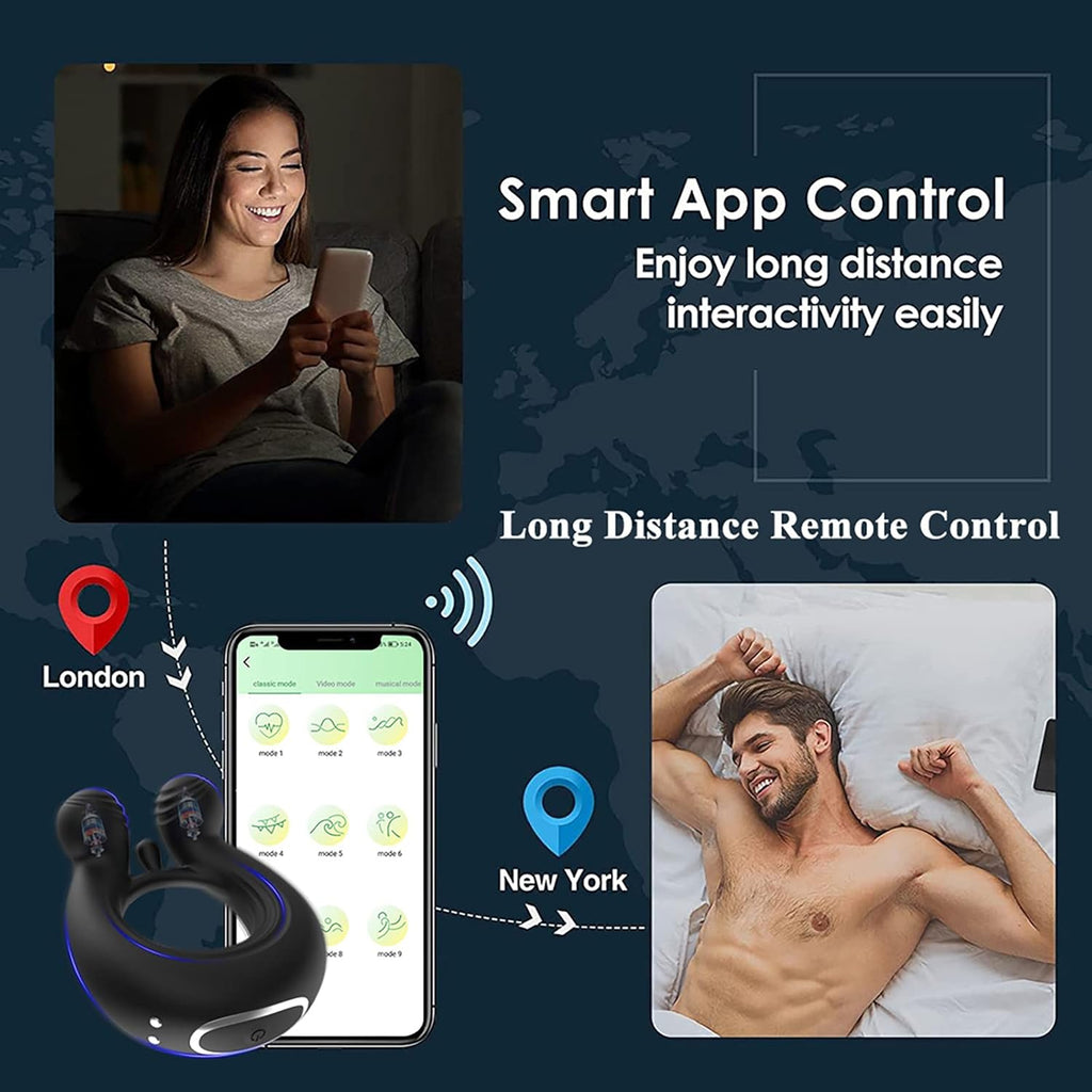 Vibrator mit APP-Steuerung Silikon Cockring für Penis/Hoden Stimulation, 3 IN 1 MULTIFUNKTIONALES DESIGN, 9 Vibrationsmodi, Wasserdichter Hodenringe Paarvibrator Sexspielzeug für Männer
