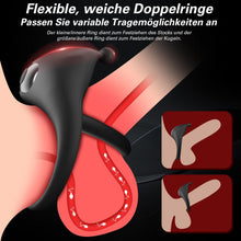 Laden Sie das Bild in den Galerie-Viewer, Dual Penisringe Vibrator, Dehnbarer Vibratorensets für Männer Sex Spielzeug mit 10 Modi Penis Stimulation G-Punkt Vibrator, Erotik Sexspielzeuge für Männer Paare, Schwarz