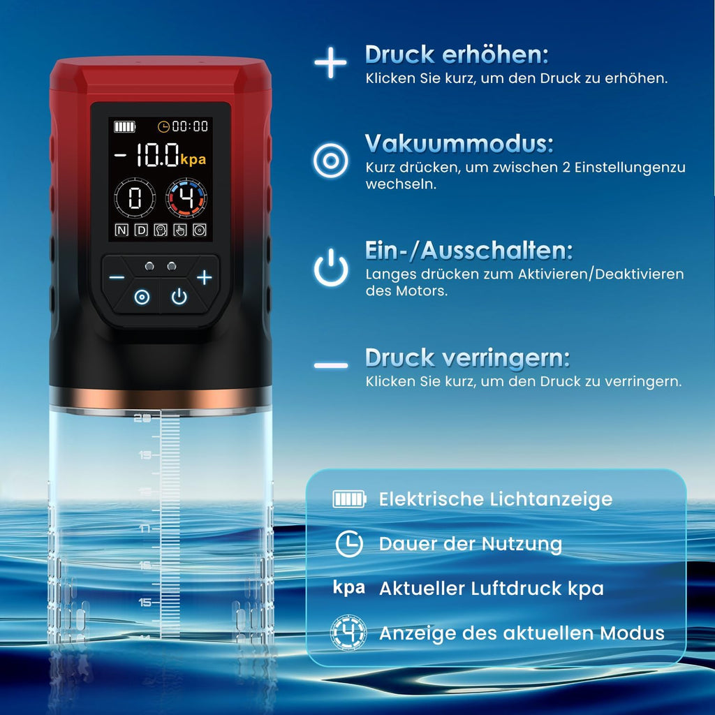 Penispumpe für Penisvergrößerung Sex Spielzeug für die Männer, Elektrische Penis Vakuumpumpe mit Taschenmuschi 9 + 4 Saugstufen, IPX7 100% Wasserdicht Erektion Masturbator mit 2 Silikonhülsen