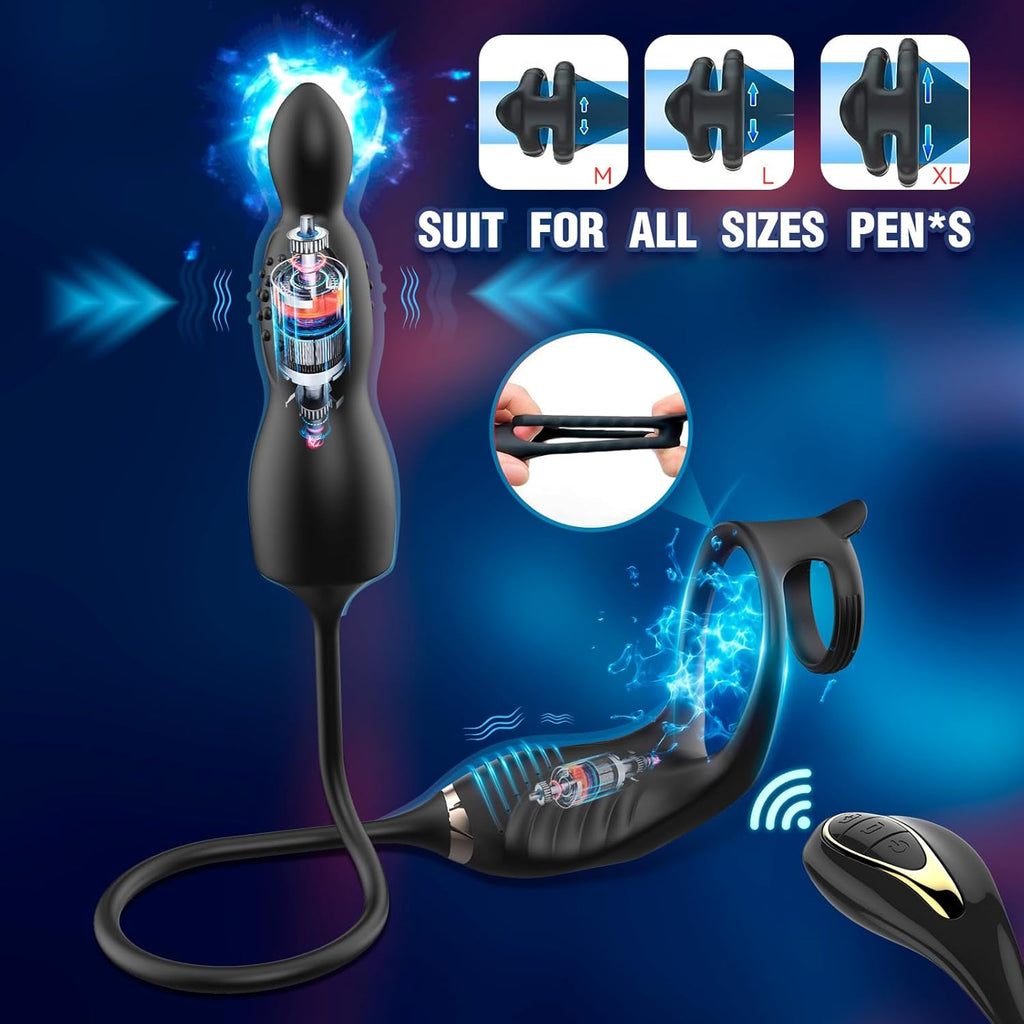 Prostata Vibrator Stimulator mit Stoßfunktion, 10 Vibrationsmodi Extrem Silikon und Doppel Penisring, Penis Vibrator mit Fernbedienung Sex Spielzeug Anal Dildo Analplug Analvibratoren für Mann