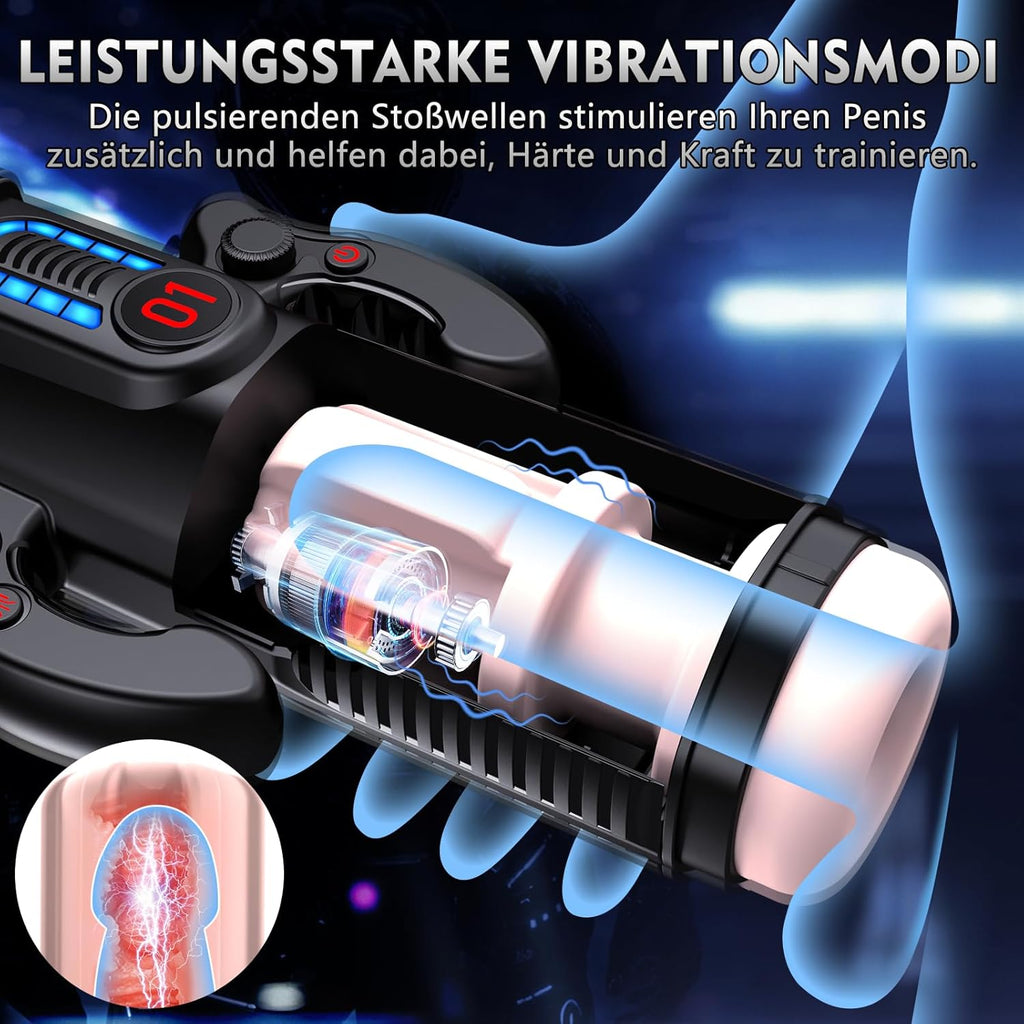 LED Mastrubrator für Manner Handfrei mit Schub, Saug und Vibrationsmodi, Penis Vibratorensets Sexspielzeug für Manner Solo