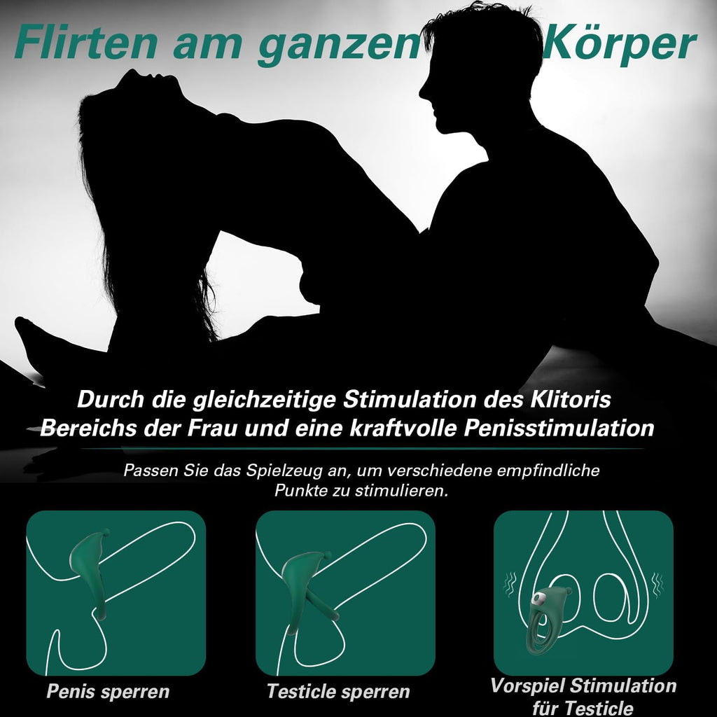 Dual Penisringe Vibrator, Dehnbarer Vibratorensets für Männer Sexspielzeug mit 10 Modi Penis Stimulation G-Punkt Vibrator, Erotik Sex Spielzeug für die paare, Grün