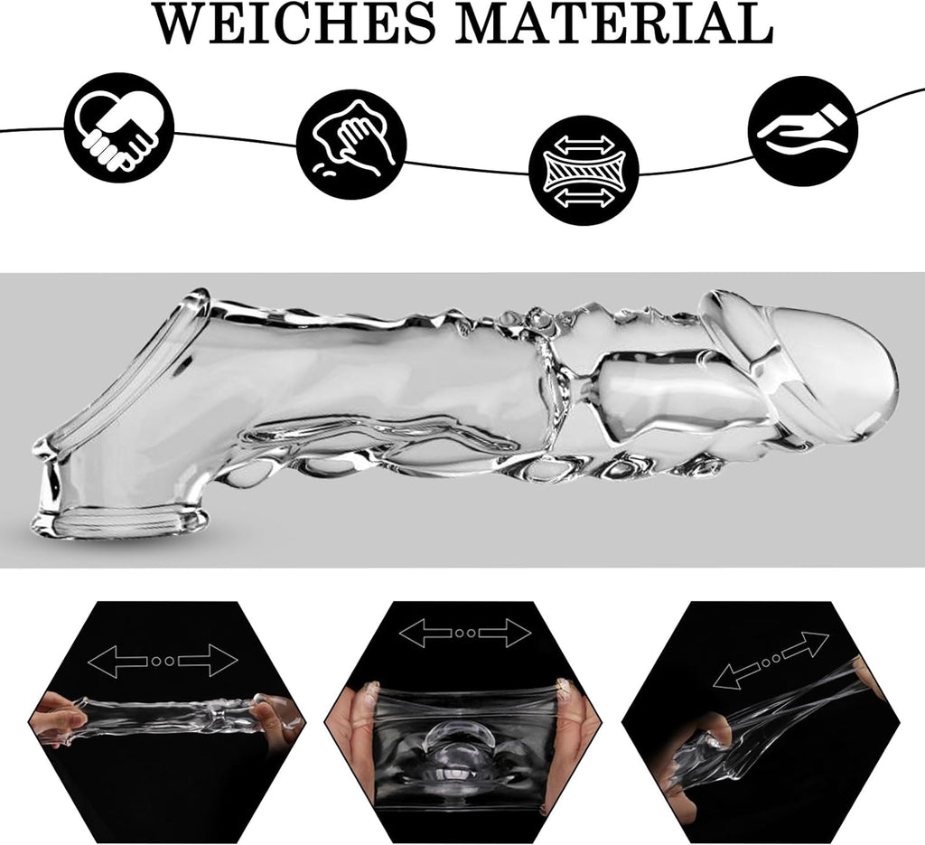 Penishülle mit Vibrator für 9 CM Penisverlängerung,Penis Sleeve erotisches Sexspielzeug für die Männer Penis Hülle Penismanschetten Sex Toyset Herren (Transparent)