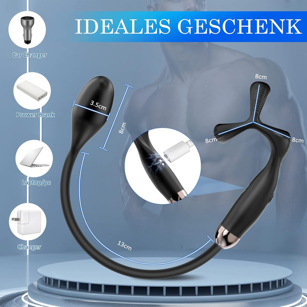 Penisring Analplug Sex Spielzeug mit 10 Vibrationsmodi, Dehnbar Silikon Analvibratoren Prostata Vibratoren Mann Buttplug Cockring Extrtem Sextoys