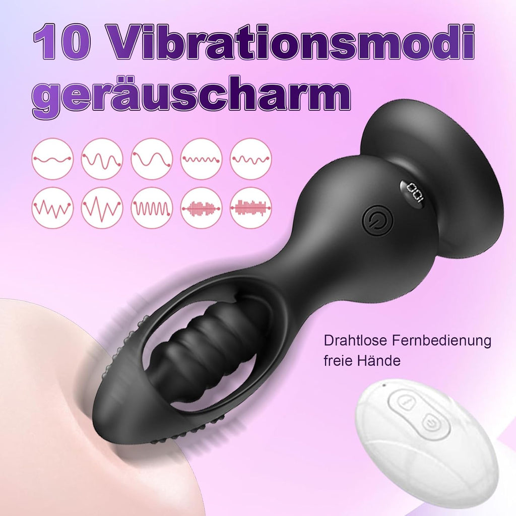 Kabelloser Vibrations Analplug Prostata Massager für Männer mit Fernbedienung 10 Vibrationsmodi Kugel Design IPX6 Wasserdicht Magnetisches Laden Medizinisches Silikon Leise Schwar