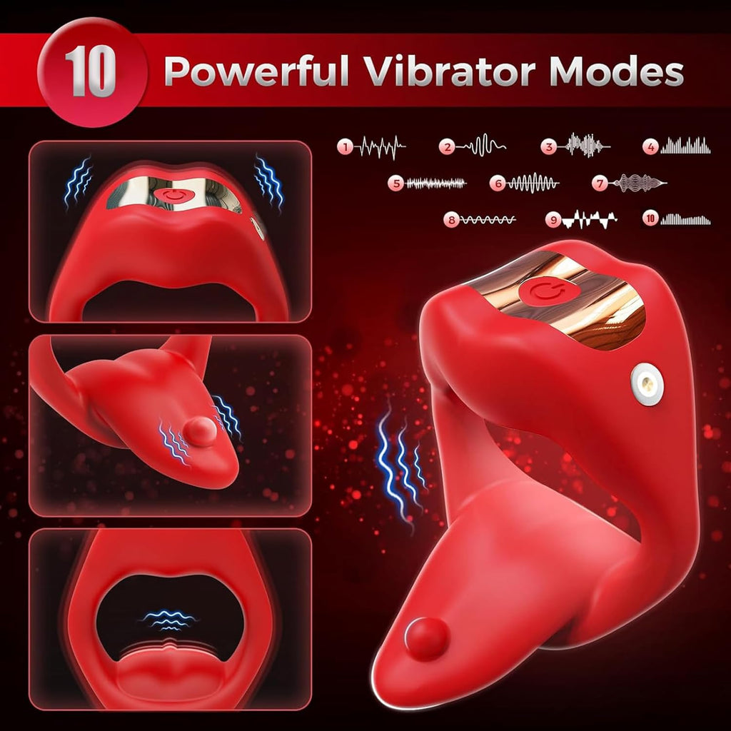 NEU Zunge Lecken Penisring Vibrator mit APP Fernbedienung und Hoden Stimulation, Silikon Cockring Penis Vibrator mit 10 Vibrationsmodi Sex Spielzeug für die Männer Paare Extrem Rot