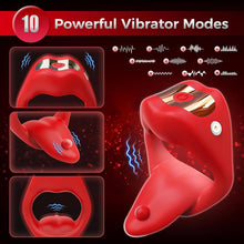 Laden Sie das Bild in den Galerie-Viewer, NEU Zunge Lecken Penisring Vibrator mit APP Fernbedienung und Hoden Stimulation, Silikon Cockring Penis Vibrator mit 10 Vibrationsmodi Sex Spielzeug für die Männer Paare Extrem Rot
