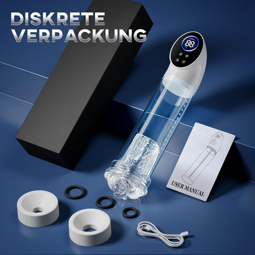 Penispumpe für Penisvergrößerung mit 6 Saugstufen, LCD-Display elektrische Penis Pumpe Vakuumpumpe Sex Spielzeug für Männer zum masturbieren für Männer mit Taschenmuschi Masturbator Penisring