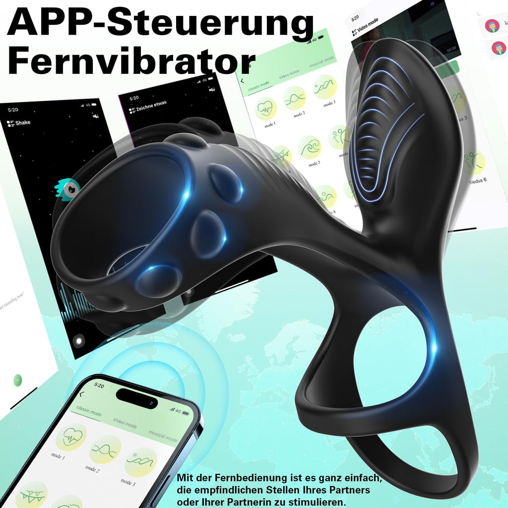G-Punkt Penis Ring Vibrator Penishülle mit 9 Modi Vibration Klitoris Stimulator und APP Fernbedienung Masturbieren Männer Dual Penisringe Vibratorensets