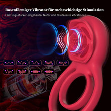 Laden Sie das Bild in den Galerie-Viewer, Penisring Vibrator mit Rose Klitoris Stimulator, Penis Ring Vibratoren Sex Spielzeug für Männer Paare Frauen, 9 Vibrations Cockring Erotisches Sexspielzeug Mann Paar Frau Extrem