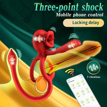 Laden Sie das Bild in den Galerie-Viewer, 4 in1 Penisring Vibrator Prostata Stimulation APP Penisring Set Sex Spielzeug, Penis Vibrator Massagegerät mit 3 Vibrationsmodi Penis Hoden langanhaltende Erektion Sexspielzeug für Männer