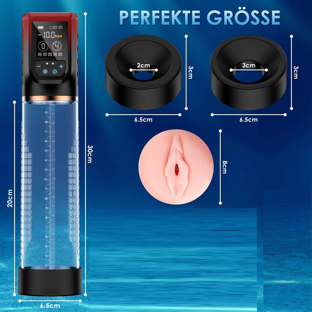 Penispumpe für Penisvergrößerung Sex Spielzeug für die Männer, Elektrische Penis Vakuumpumpe mit Taschenmuschi 9 + 4 Saugstufen, IPX7 100% Wasserdicht Erektion Masturbator mit 2 Silikonhülsen
