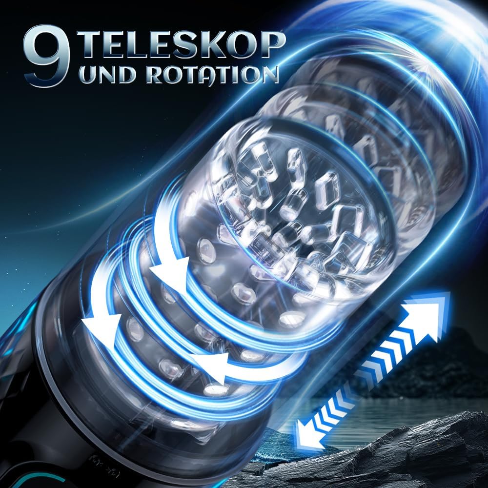 Elektrische Masturbabtor Cup Sexspielzeug für Männer mit 9 Modi Teleskopfunktion und Rotierender Massagefunktion 3D Kanal Pussy Taschenmuschi Penis Masturbieren für Männer