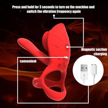 Laden Sie das Bild in den Galerie-Viewer, Buntune Vibrierender Cockring Sexspielzeug für die Männer Paare Silikon Penisring Vibratoren mit Klitoris Stimulator und 10 Vibrationsmodi Fernbedienung Paarvibrator Penis Ring