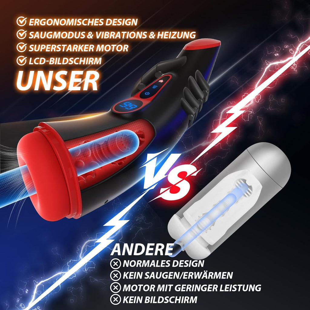 Masturbieren für Männer, Sex Spielzeug für die Männer mit 9 Saugmodus und Vibrationsmodi, Elektrischer Masturbator Cup 3D Realistische Vagina Heizung, LCD Display Taschenmuschi Blowjob Penis Vibrator