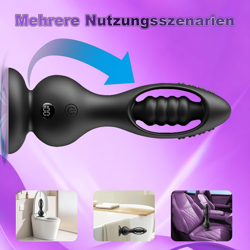 Kabelloser Vibrations Analplug Prostata Massager für Männer mit Fernbedienung 10 Vibrationsmodi Kugel Design IPX6 Wasserdicht Magnetisches Laden Medizinisches Silikon Leise Schwar