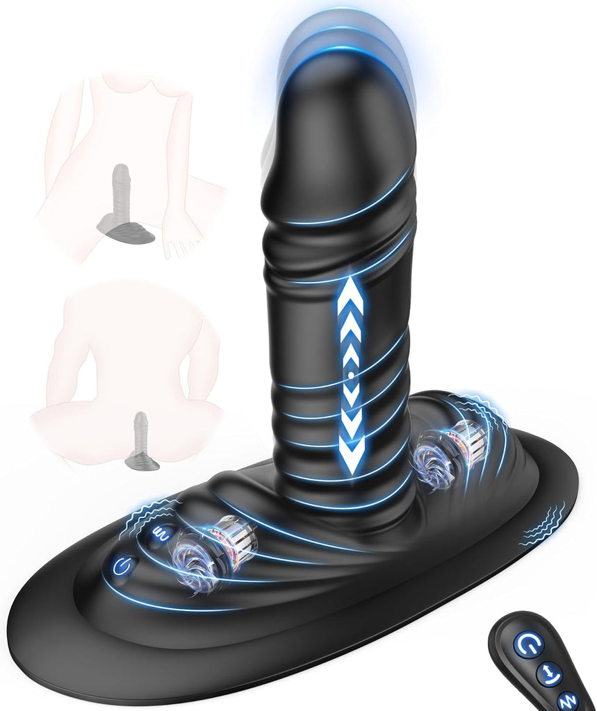 Plug Sitting and Riding Vibrator Sex Toy for Couples with 9 Vibrations 3 Shock Functions, Clit G-Spot Dildo Double Stimulator Sex Toy for Women, Vibrators for Men