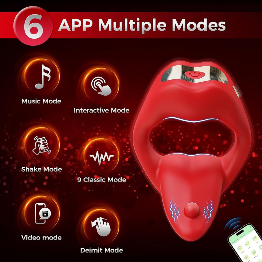 NEU Zunge Lecken Penisring Vibrator mit APP Fernbedienung und Hoden Stimulation, Silikon Cockring Penis Vibrator mit 10 Vibrationsmodi Sex Spielzeug für die Männer Paare Extrem Rot