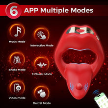 Laden Sie das Bild in den Galerie-Viewer, NEU Zunge Lecken Penisring Vibrator mit APP Fernbedienung und Hoden Stimulation, Silikon Cockring Penis Vibrator mit 10 Vibrationsmodi Sex Spielzeug für die Männer Paare Extrem Rot