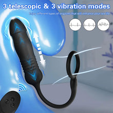 Laden Sie das Bild in den Galerie-Viewer, Männlicher Prostata Stimulator Massagegeräte Analvibratoren mit Penisring Fernbedienung Teleskop Vibrator mit 3 Vibrationsmodi+3 Schubmodi Analplug Dildo Sexspielzeug für Männer