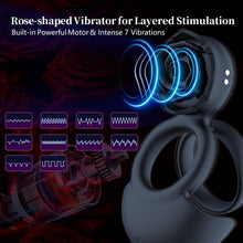 Laden Sie das Bild in den Galerie-Viewer, Männliche Blumenform Penisring Hoden Vibrierendes Sexspielzeug mit 10 Vibrationsmodi Penisring Vibrator Massage Penis Hoden Langanhaltende Erektion Sexspielzeug für Männer Paare