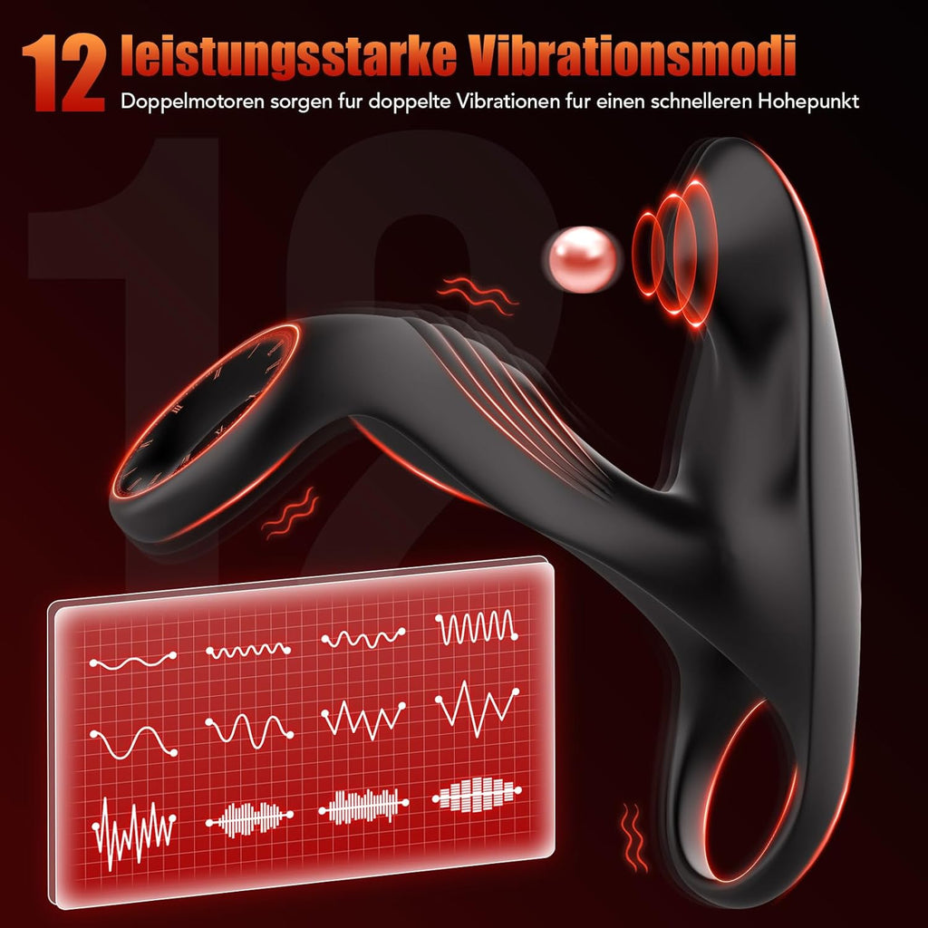 Penisring Sex spielzeug für Paare extrem sex, Penis Ring Erotik Sex Spielzeug für die Männer, Cockring Erotisches Sexspielzeug für Klitoris, 12 Vibrationsmodi Dual Penisring Massagegerät Schwarz