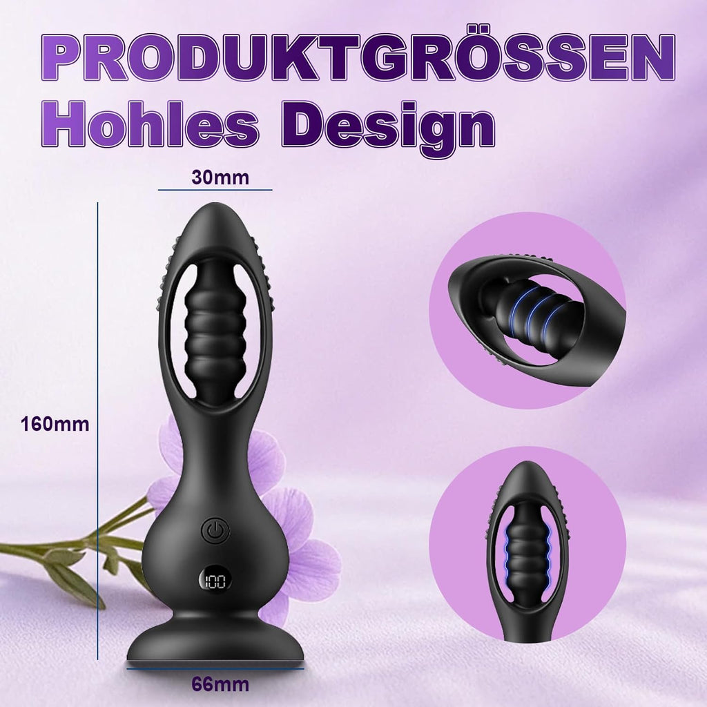 Kabelloser Vibrations Analplug Prostata Massager für Männer mit Fernbedienung 10 Vibrationsmodi Kugel Design IPX6 Wasserdicht Magnetisches Laden Medizinisches Silikon Leise Schwar