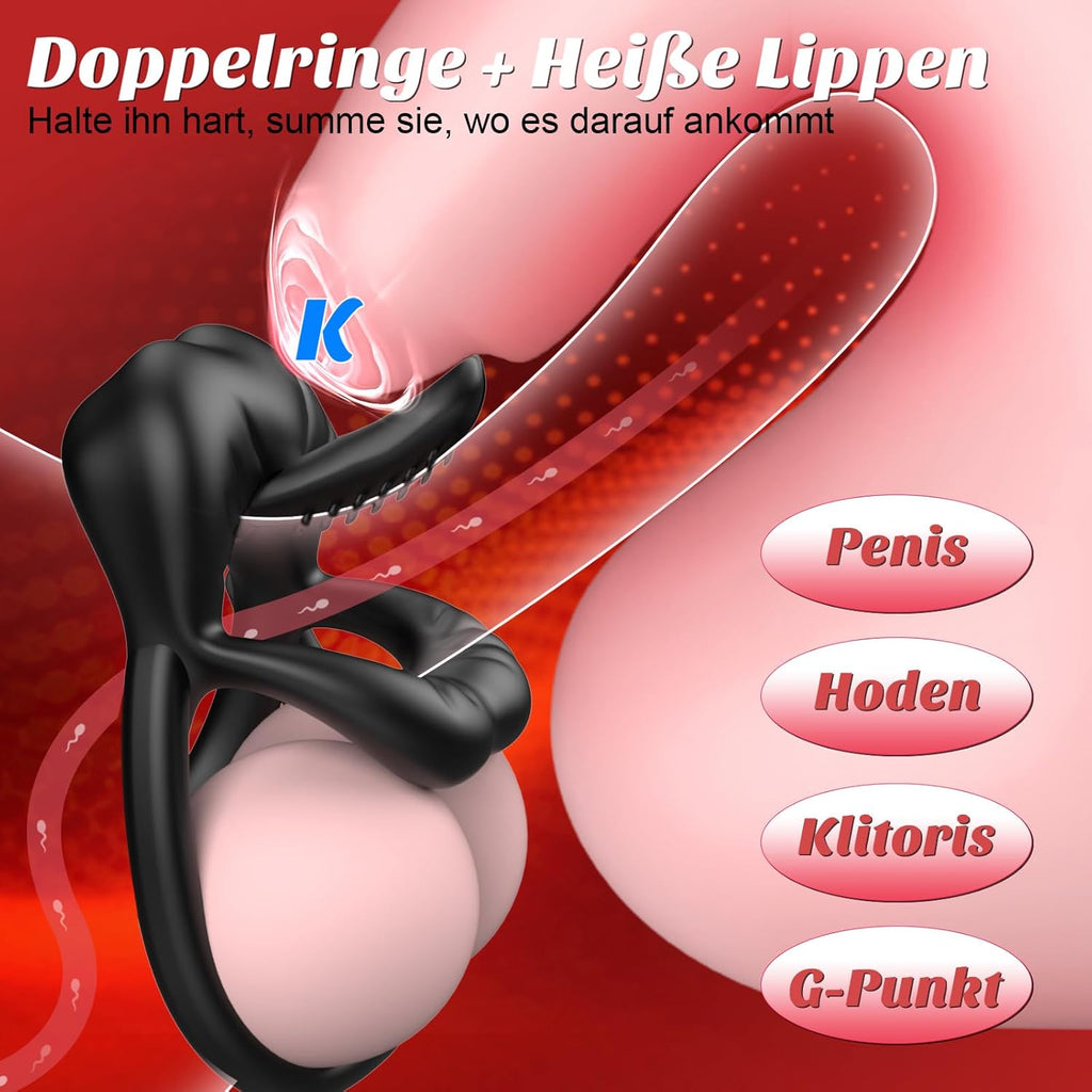 Dual Penisring Vibrator mit 360° Verstellbarem Tongue Klitorisstimulator, Sex Spielzeug für die Paare Männer, Penis Ring Sexspielzeug für Paare Extrem Sex, Penisringe Sextoysets für Paare Sex Cockring