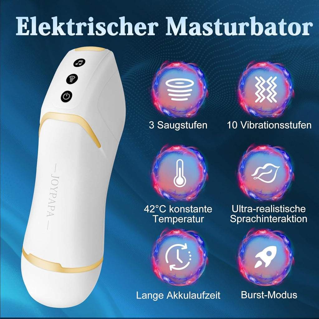 Masturbieren für Männer Elektrisch 10 Vibrationsstufen& 3 Saugstufen Masturbator Männer 42℃ Taschenmuschi Sexspielzeug Vibratorstarb Männer Elektrischer Masturbator taschenmuschi weiß