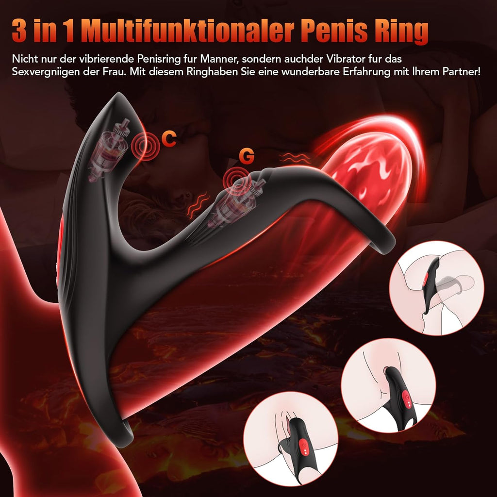 Penisring Sex spielzeug für Paare extrem sex, Penis Ring Erotik Sex Spielzeug für die Männer, Cockring Erotisches Sexspielzeug für Klitoris, 12 Vibrationsmodi Dual Penisring Massagegerät Schwarz